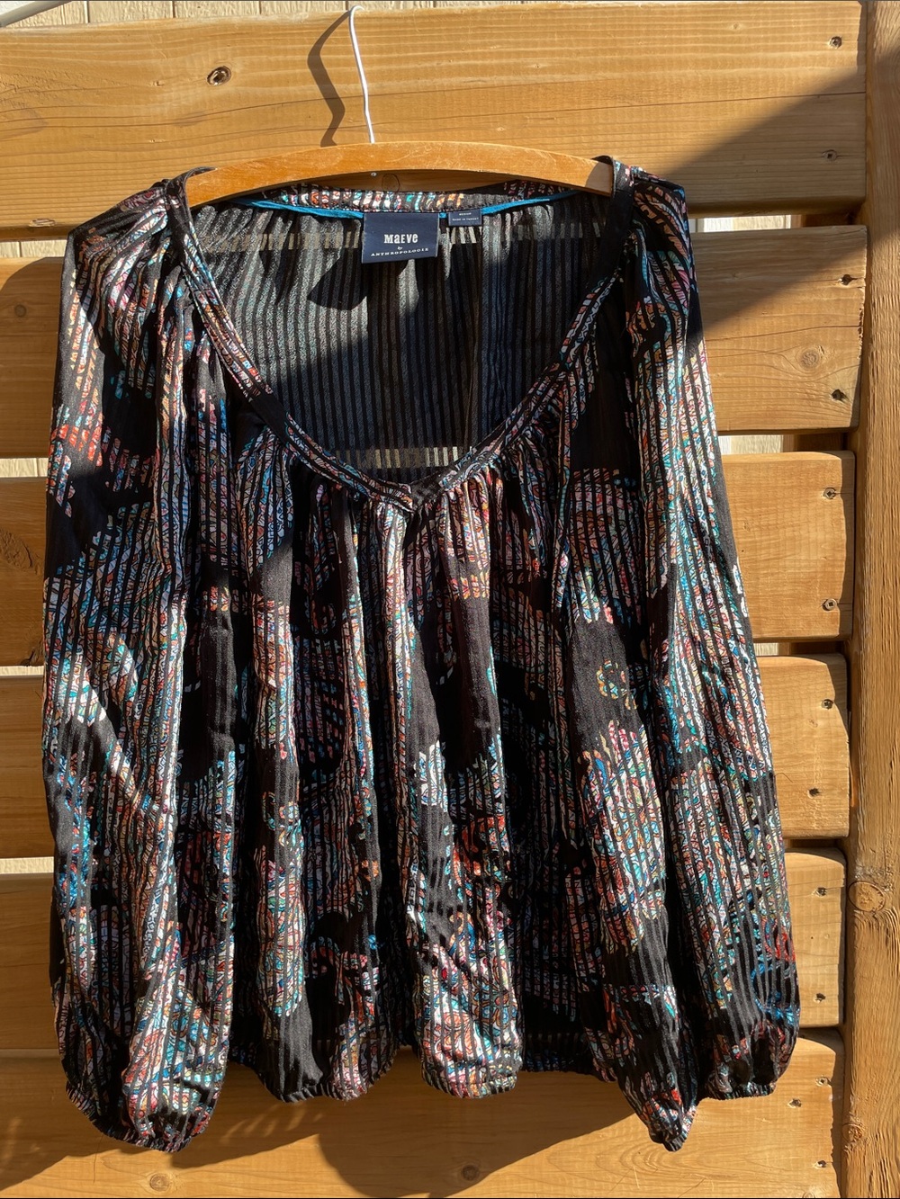 Maeve Black Multicolor Printed Peasant Blouse